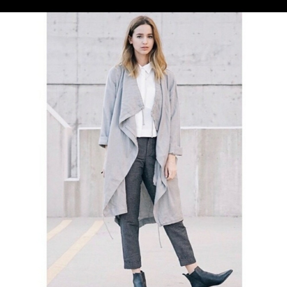 BB Dakota Tencel Draped Trench Coat Gray Duster Jacket CP30851 Small